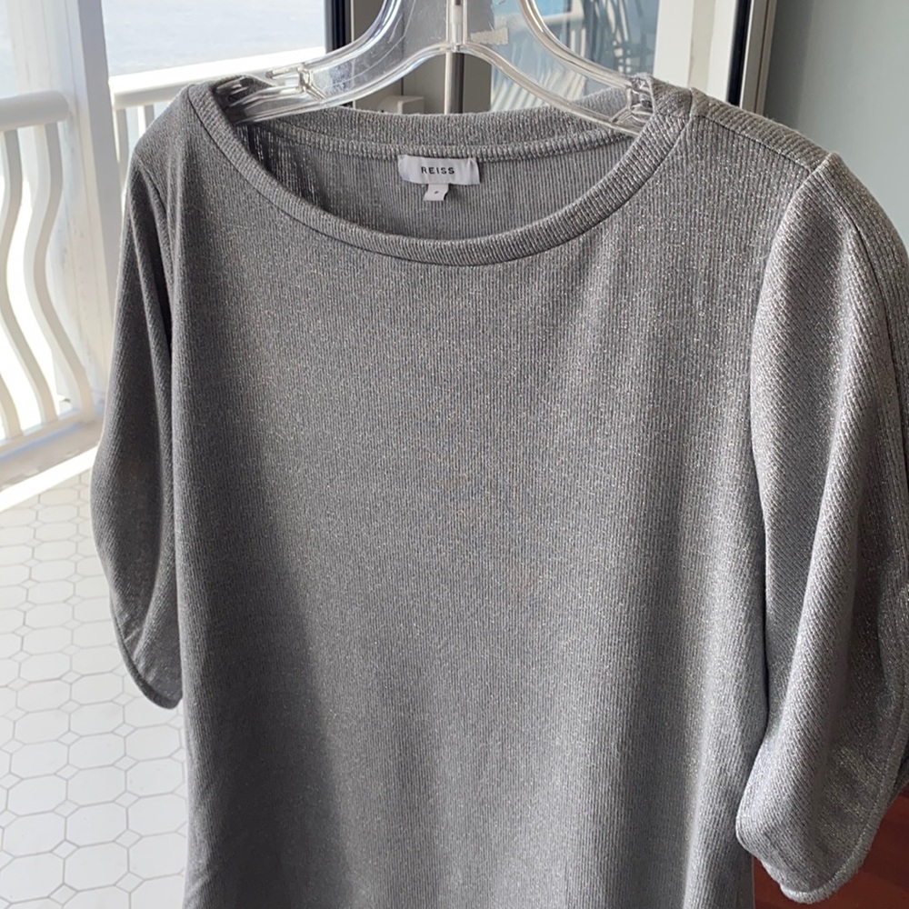 Reiss silver metallic sweater with bell sleeve S